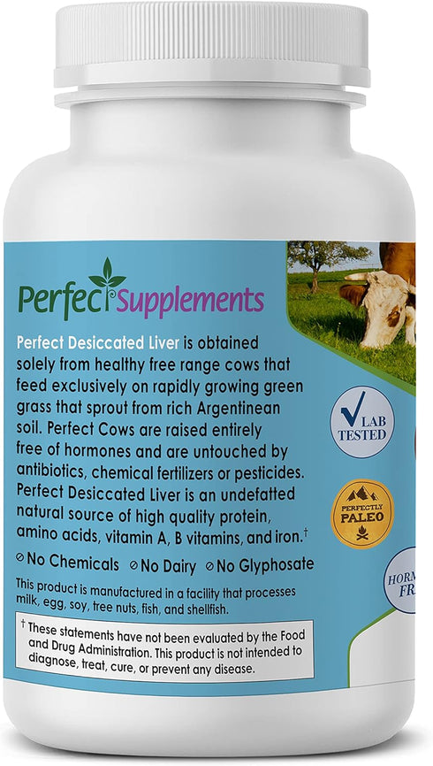 Immunity Perfect Supplements Desiccated Beef Liver Capsules Grass Fed Supplement -Natural Source of Protein, Iron