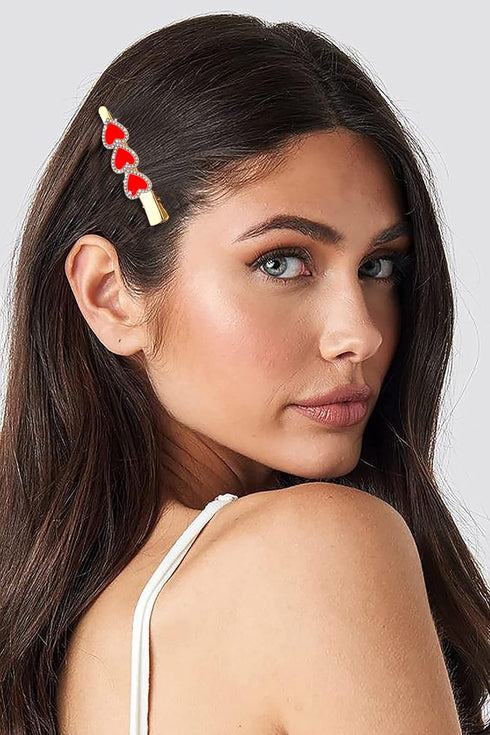 Valentine’s Day Hair Clips, Sparkly Rhinestone Enamel Cupid Heart Hairpins for Women Girls, 4 Pack