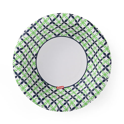 Glad Round Disposable Paper Bowls with Blue and Green Happy Daisies Design | Soak Proof, Cut-Resistant, Microwaveable Heavy Duty Disposable Bowls | 16 oz, 40 Count Cute Design Floral Paper Bowls