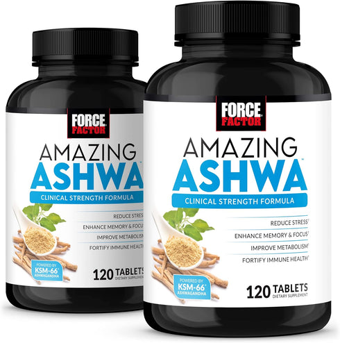 FORCE FACTOR Amazing Ashwa 2-Pack for Stress Relief, Memory, Focus, Immune Health, 240 Tablets, White Packaging