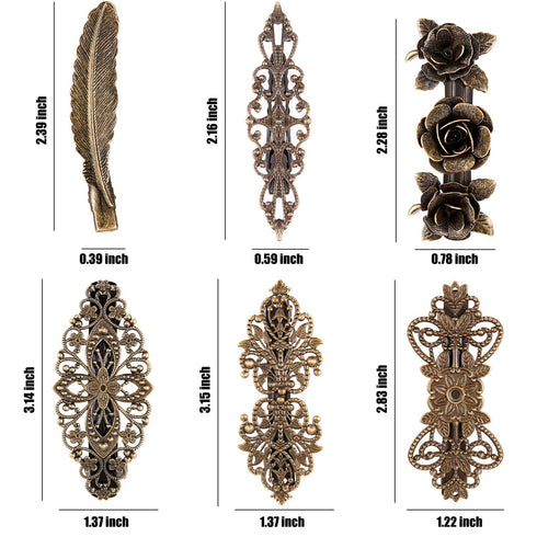 WILLBOND 6 Pieces Vintage Hair Barrettes, Retro French Flower Clips, Metal Bronze Floral Pins for Women