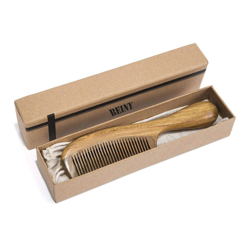 Natural Green Sandalwood Comb - Anti Static Wooden Hair Comb with Thickening Round Handle