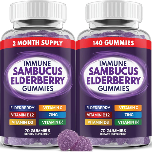 Sambucus Elderberry Immune Gummies, Daily Support for Kids and Adults, with Zinc, Vitamin C, 140 Count