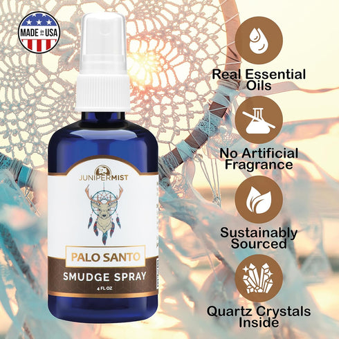Palo Santo and Sage Smudge Spray, 4 Fl Oz, Cleansing Negative Energy, Sage Spray Alternative with Essential Oils