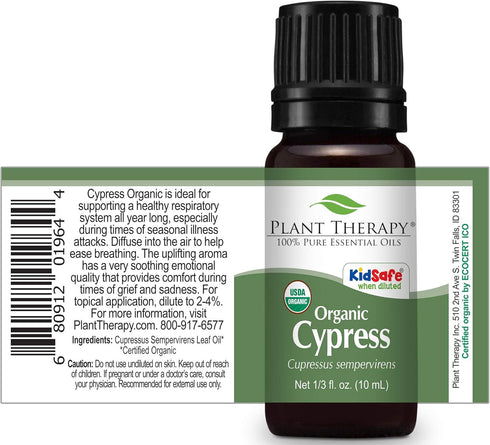 Plant Therapy Organic Cypress Essential Oil - 10 mL (1/3 oz) - 100% Pure, Undiluted, Therapeutic Grade