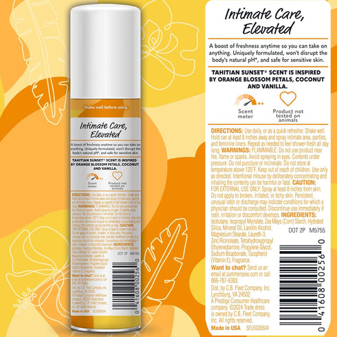 Summer's Sunset 2 Oz, Pack 6 Eve Tahitian Daily Feminine Spray with Talc-Free, Odor-Neutralizing and Moisture-Absorbing