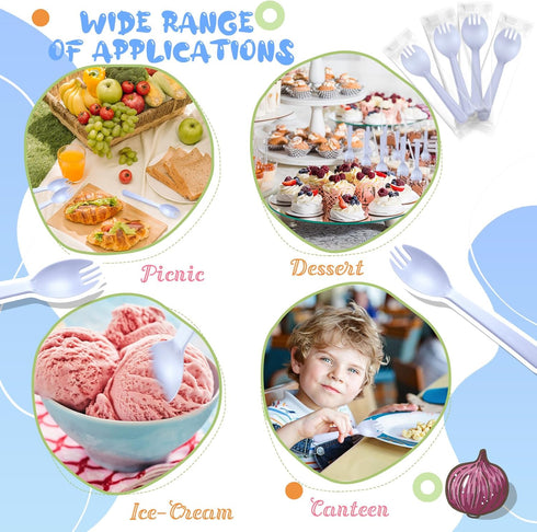 Tioncy 150 Pcs Disposable Plastic Sporks, Individually Wrapped 2 in 1 Fork and Spoon Set for Parties