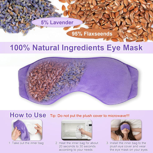 Weighted Eye Mask for Sleeping, Soft Heated Compress with Lavender & Flaxseeds, Reusable Sleep Mask