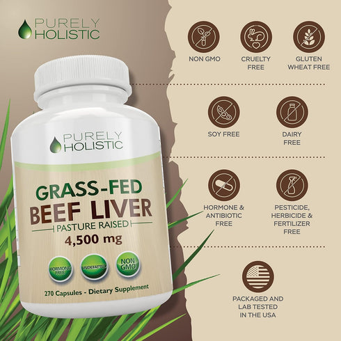 Grass Fed Beef Liver Capsules 4500mg - 270 Capsules, 750mg Each - Grassfed Desiccated Liver Supplement - Pasture Raised