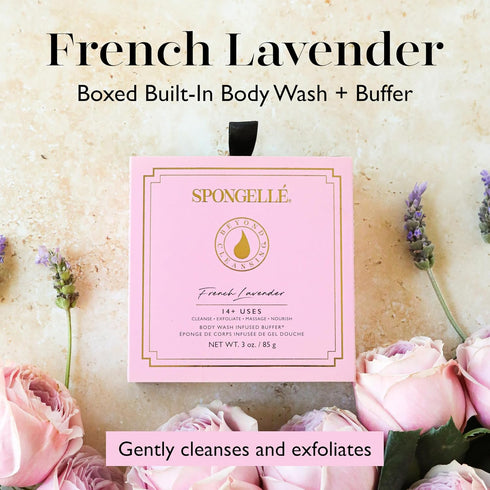 Spongelle French Lavender Wild Flower Buffer Body Scrubber with Box, Bath & Shower Loofah for Women