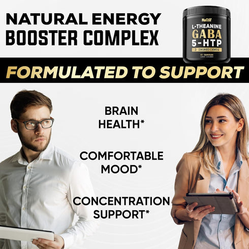 90 Capsules 3in1 GABA Supplements 750mg L-Theanine 200mg & 5-HTP - Equivalent to 1000mg - Support Comfortable Mood,