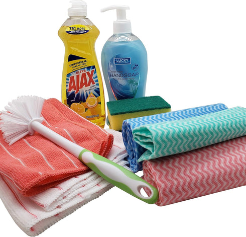 The Bare Necessities Dorm Room All Inclusive Kitchen Cleaning Kit comes with Dish soap, Sponges, Soap Hand Wash & More
