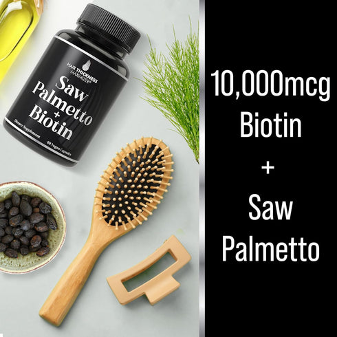 Saw Palmetto + Biotin Advanced 2-in-1 Combo, Vegan Capsules Supplement for Hair Growth, DHT Blocker for Men and Women