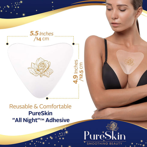 PureSkin Chest Wrinkle Pads - 3 PACK Decollete Anti Wrinkle Silicone Patches for Sleeping, Reusable