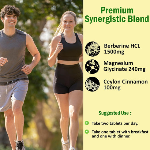 Berberine Supplement 1500mg with Ceylon Cinnamon 100mg & Magnesium Glycinate 240mg for Natural Weight Management - 60