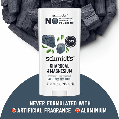 Schmidt's Aluminum-Free Vegan Deodorant: Charcoal & Magnesium, 48 Hour Odor Protection, 2 Count, 2.65 oz