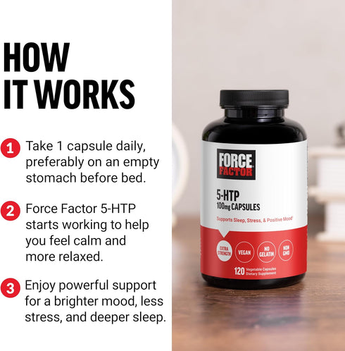 FORCE FACTOR 5HTP Sleep Aid and Mood Support Supplement, Extra Strength Natural Sleep Supplement, 120 Capsules