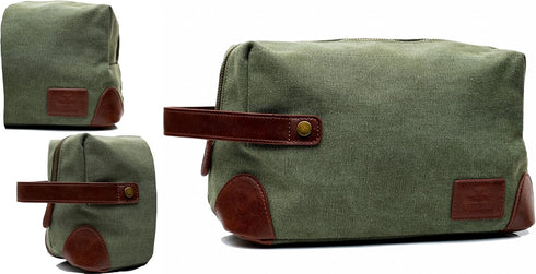 Vetelli Vintage Canvas Toiletry Bags, Waterproof Dopp Kits for Travel (Marco, Green)
