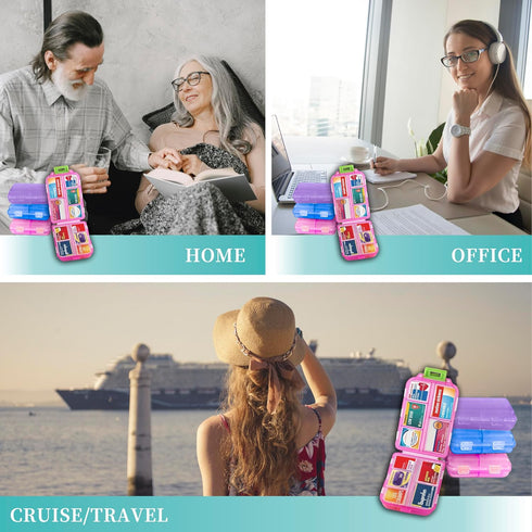 iouwei 7-Day Set 3 Pill Organizer with Medicine Labels, Travel Daily Pill Container, Mini Medication Organizer, Pill