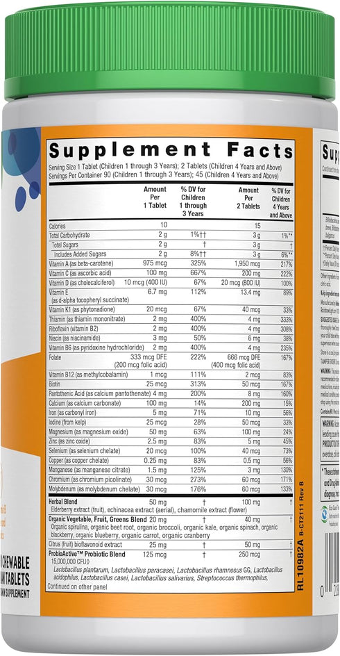 Immune 90 Count Rainbow Light Kids One Multivitamin Tablets, Provides Healthy Growth and Support, with Vitamin C, Zinc