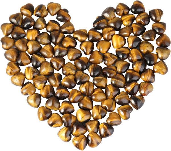 mookaitedecor Healing Crystals - Tiger's Eye Heart Love Worry Palm Stone Reiki Balancing, Pack of 12
