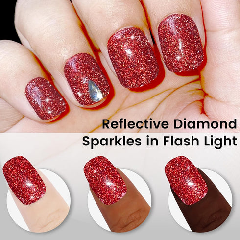 YTD Likomey Reflective Glitter Gel Nail Polish, 15ml Red Flash Diamond Shimmer Gel for Salon Home Nail Art