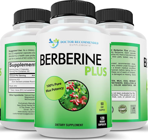 DOCTOR RECOMMENDED SUPPLEMENTS Berberine Plus 1200mg - 120 Veggie Capsules with Royal Jelly Per Serving