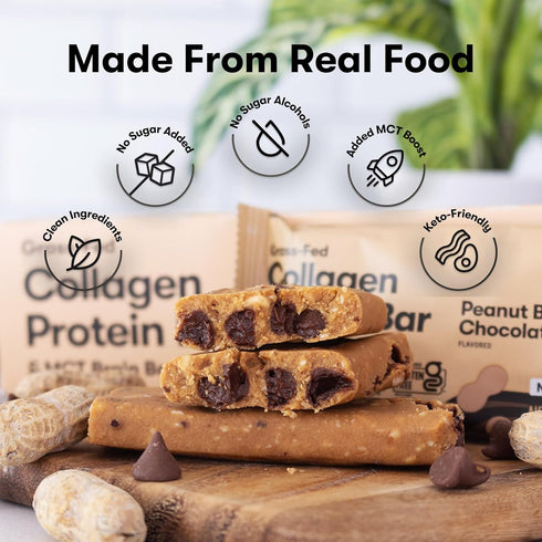 Perfect Keto Collagen Protein Bar - Gluten Free, Low Carb, 13g Protein, Peanut Butter Chocolate Chip (12 Bars)
