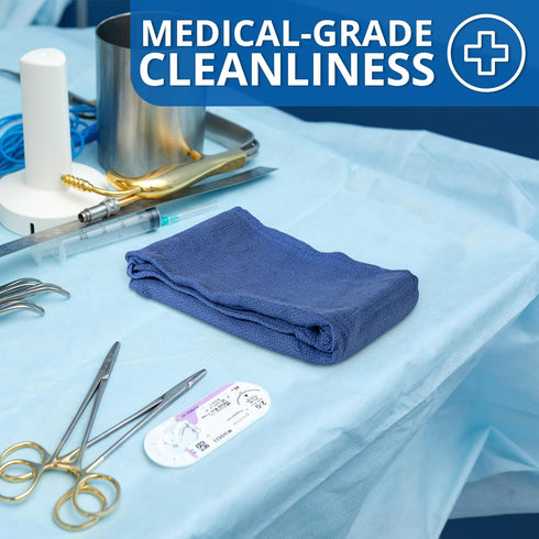 Surgical Towels for Cleaning Huck Towels 12 Pack 100% Cotton Size 16x26 Blue Cleaning Rags for Kitchen, Bar, Home, Windows, Industrial Shop, Glass Super Absorbent Lint Free Commercial Grade