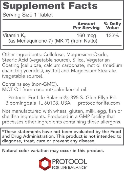 Protocol MK-7 Vitamin K2 160mcg, VIT K Supplement, 60 Tablets