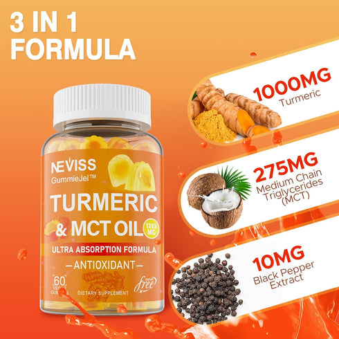 Sugar Free Turmeric Curcumin Gummies, Turmeric 1000mg Supplement with Black Pepper Extract, 120 Counts