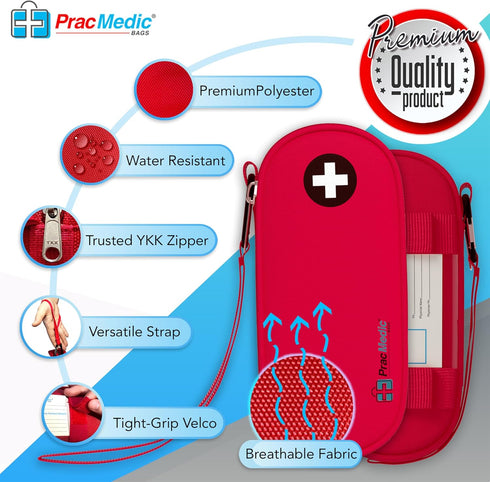PracMedic Bags EpiPen Carry Case - Insulated Compact Case holds 2 Epipens or Auvi-Q, Inhaler, Antihistamine Meds for
