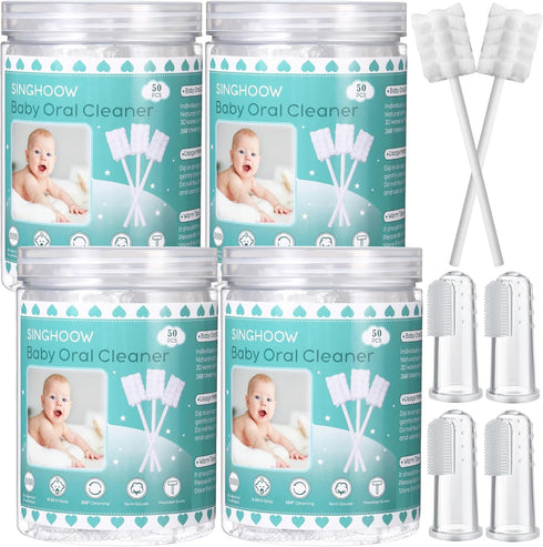 200 Pieces Baby Tongue Cleaner, Disposable Infant Oral Cleaner with Finger Toothbrush for Dental Care