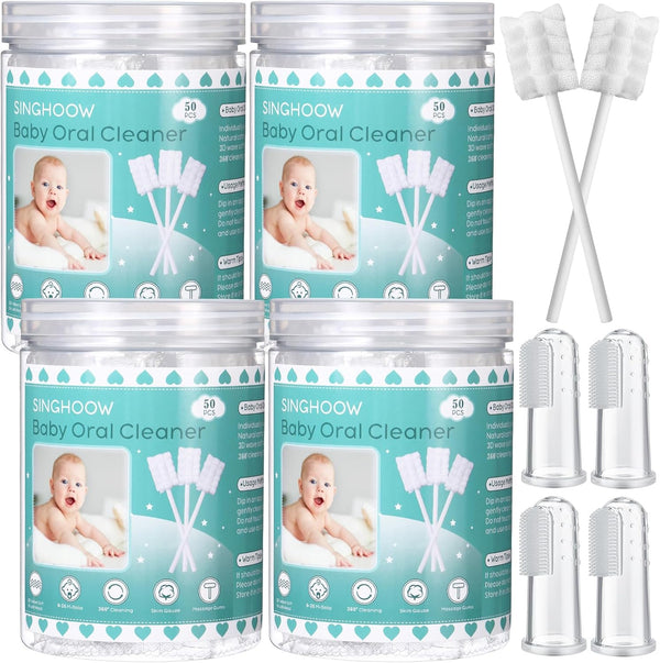 200 Pieces Baby Tongue Cleaner, Disposable Infant Oral Cleaner with Finger Toothbrush for Dental Care