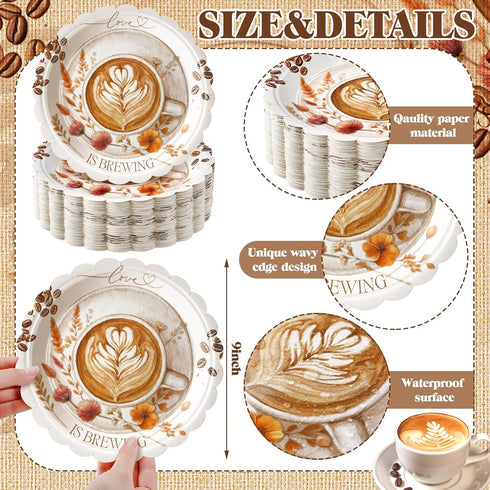 Havawish 100 Set Pcs Love Is Brewing Coffee Bridal Shower Party Plates Decoration Coffee Paper Plate Love Is Brewing