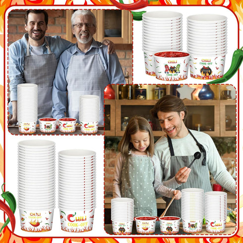 Reallnaive 200 Pack 9oz Chili Cook off Party Decorations Disposable Sample Cook off Tasting Paper Cups and Plastic