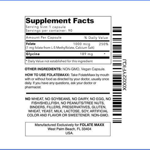 FolateMaxx L-Methylfolate Supplement, 1mg Professional Strength with Optimized Bioactive Methylfolate, 180 Vegetarian