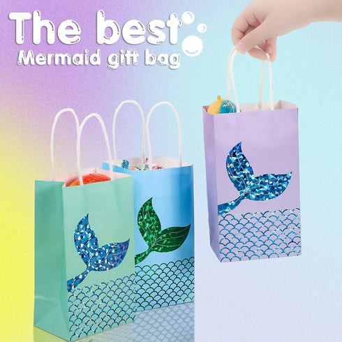 Zonon Mermaid Treats Goodie Candy Bags Set, Princess Theme Party Gift Paper Bags for Birthday Pool Party Favors (18 Pcs)