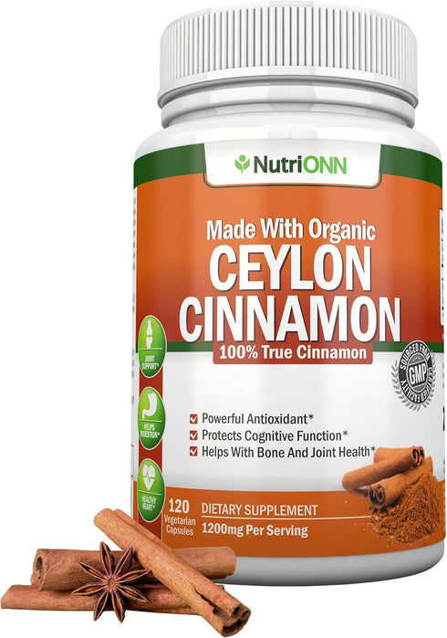 Organic Ceylon Cinnamon, 1200mg, 120 Capsules, True Cinnamon for Immune & Heart Health
