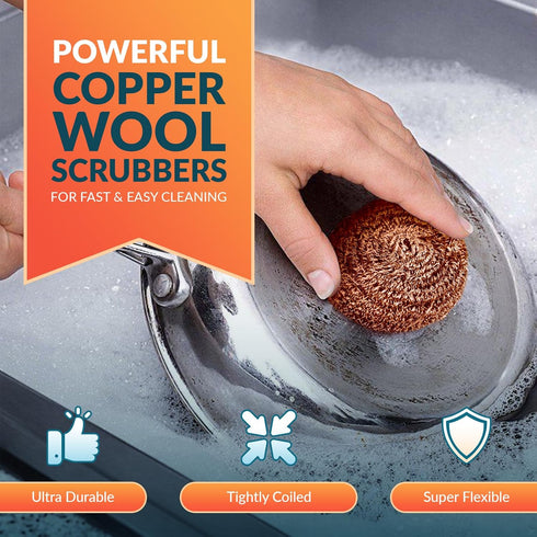 PAMI Heavy-Duty Copper Scrubbing Pads - Copper Wool Pad Dish Scrubbers for Dirt, Grease & Grime- Metal Scrubber Sponges for Kitchen & Bathroom- Copper Scouring Pads for Pots & Pans (4) by PAMI