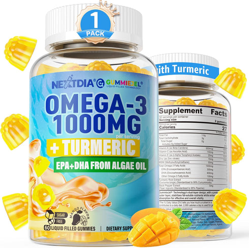 Vegan Omega-3 Gummies 1000mg + Turmeric - Omega 3 Fish Oil Alternative