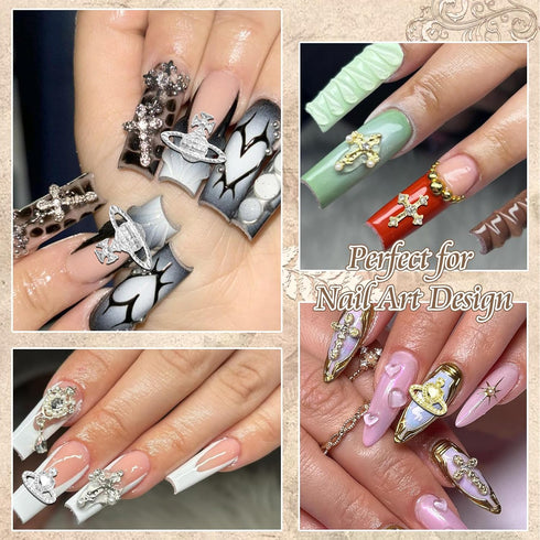 RODAKY 54PCS Cross Nail Charms, Gold Cross Charms for Nails, 3D Planet Nail Art Jewelry
