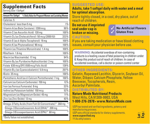 Nature Made Postnatal Multivitamin + DHA 200 mg, 60 Softgels - Vitamins & Nutrients for Breastfeeding Moms & Babies,