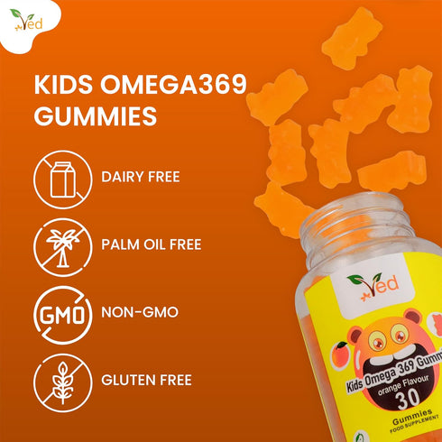 Ved Kids Gummies – Vegan, 30 Chewable Kids Vitamins Gummies, 15 Days Supply, (30 Count, Orange)