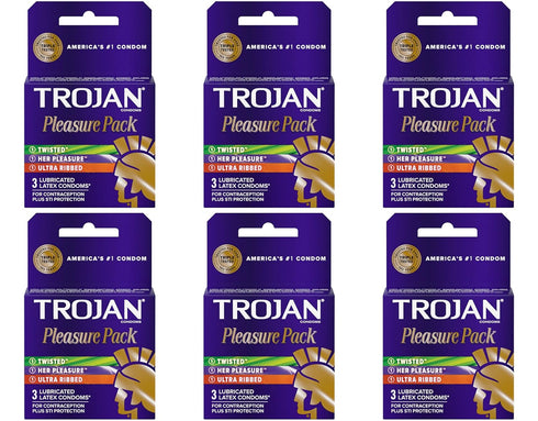 Trojan Pleasure Pack Lubricated Premium Latex Condom - 3 Ea, 6 Pack
