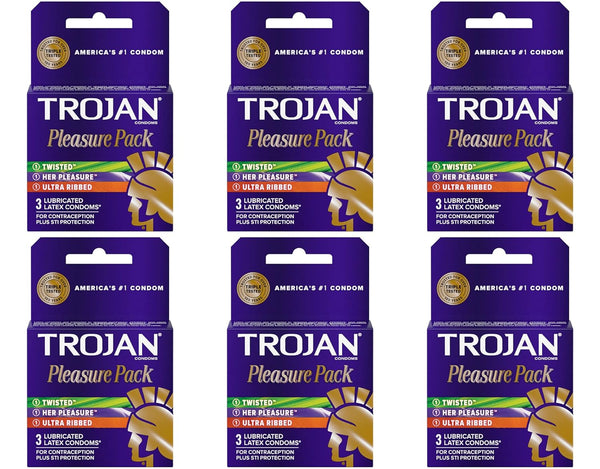 Trojan Pleasure Pack Lubricated Premium Latex Condom - 3 Ea, 6 Pack