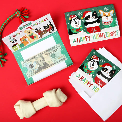 Set 8 Big Dot of Happiness Christmas Pets - Cats and Dogs Holiday Party Money And Gift Card Holders