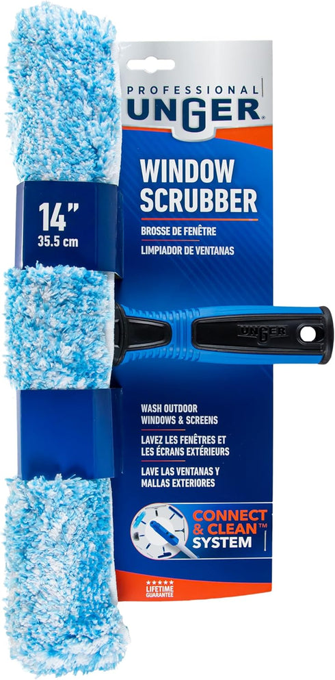 Unger Professional 14" Window Scrubber, Reusable Microfiber Sleeve for Glass and Window Cleaning