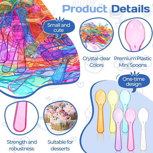 OLLBIT 100PCS (100Pcs) Mini SpoonsDessert SpoonsPlastic Disposable CutlerySmall Plastic Spoons for Ice Cream, Cake