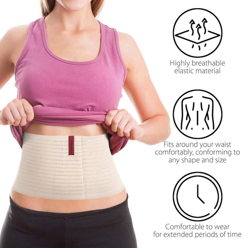 ORTONYX 6.25" Abdominal Binder for Men and Women, Postpartum Post-operative Support Belt, Beige S/M
